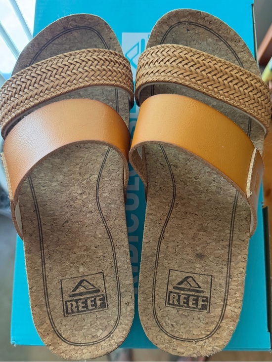 Reef Shoes - Reef Women’s Cushion Vista Hi Double-Strap Slide Sandals in Tan and Woven Brown